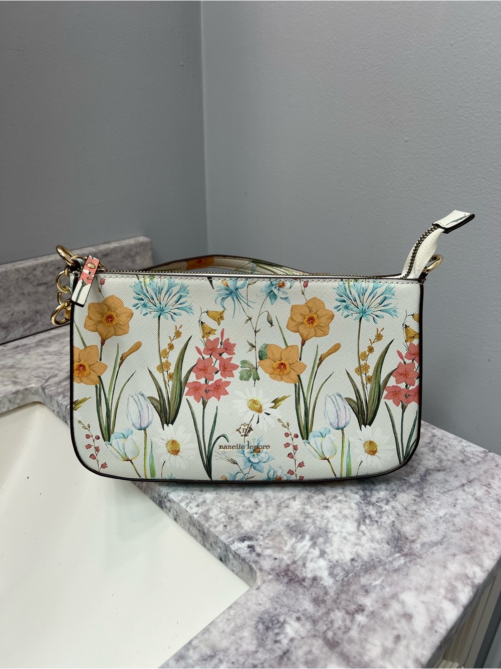 Nanette Lepore White Floral Print Shoulder Bag